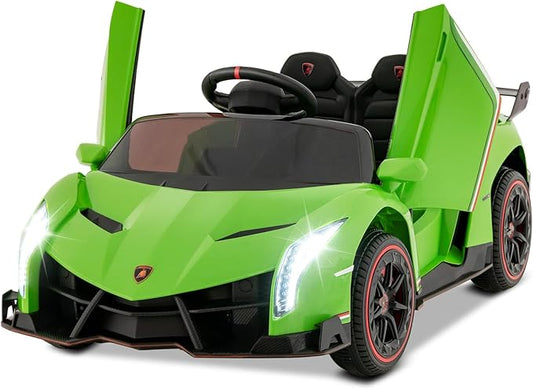 Costzon Ride on Car, Lamborghini Licensed 12V Battery Powered 4WD Sports Car with Remote Control, 3 Speeds, Hydraulic Doors, LED Lights, Towing Wheel, Horn, Music, Electric Vehicle for Kids Aged 3-8-CubbioJoy