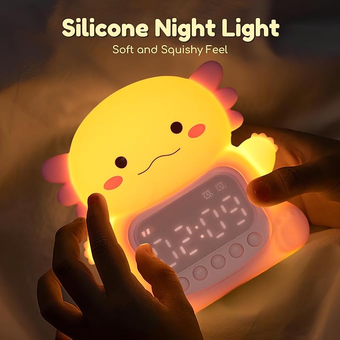 Axolotl Alarm Clock with Night Light for Kids, 7 RGB Color Cute Alarm Clocks for Bedrooms Ok to Wake Clocks, Silicone Animal Tabletop Lamp for Teen Girls Boys-CubbioJoy