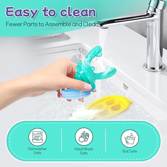 Baby Fruit Food Feeder - Silicone Nibble Tray Combo - Breastmilk Popsicle Mold for Cooling Relief, BPA Free Mesh Feeder for Infant Self Feeding (Antler Blue + Pineapple)-CubbioJoy