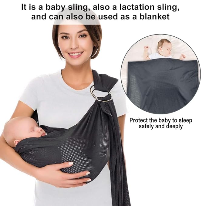 CUBY Water Baby Sling Carrier Lightweight Breathable Mesh Baby Wraps Carrier Adjustable Ring Sling Quick-Drying Baby Carriers Sling for Newborn Toddler Summer Swimming Pool Beach(Dark Gray)-CubbioJoy