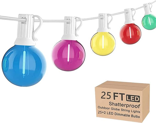 25Ft LED Outdoor String Lights, G40 Outdoor Christmas Decorations Lights Waterproof with 27 LED Globe Multicolor Bulb, Hanging Vintage Christmas Lights for Patio Roofline Backyard Garden Party Decor-CubbioJoy