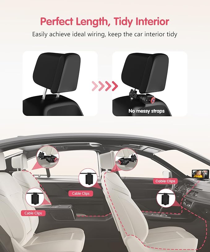 BM5PRO 7.2" Dual Camera Baby Monitor, 1080P HD Display for 2 Kids, Night Vision, Easy Install Car Baby Monitor, Ideal Gift, Rear Seat Safety for Babies & Pets-CubbioJoy