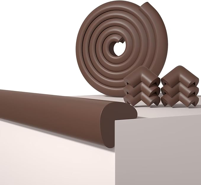 Baby Proof Edge Corner Protector, 6.56FT 0.47''Th L-Shape Furniture Corner & Edge Safety Bumpers with 6 Corners, Pre-Taped, Soft NBR Rubber Foam Desk Edge Cushion Wall Corner Protector（Coffee）-CubbioJoy