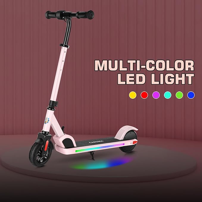 Caroma Electric Scooter for Kids Ages 6-12,150W/180WMotor,10 MPH Max Speed & 7 Miles,Colorful Lights,Adjustable Height & Speed,LED Display,Foldable Kids Electric Scooter 132 Lbs Max Load,Idea Gift-CubbioJoy