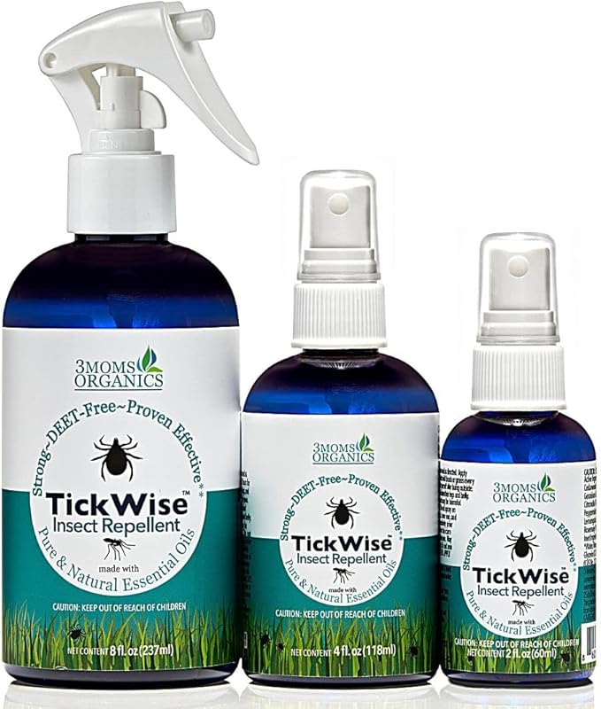3 Moms Organics TickWise | DEET- Free, Tick and Insect Repellent | Plant Based Essential Oils and All Natural Ingredients | Safe for Kids, Adults, Dogs and HorsesTrio 8oz,4oz,2oz-CubbioJoy