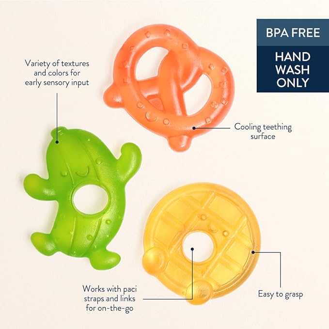 Itzy Ritzy Water-Filled Teethers - Cold Cutie Coolers Textured On Both Sides to Massage Sore Gums & Emerging Teeth - Can Be Chilled in Refrigerator, Set of 3 Silly Foods Teethers-CubbioJoy