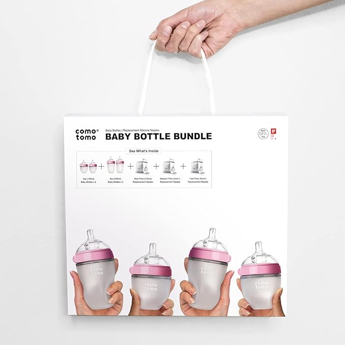 Comotomo Baby Bottle Bundle, Pink, (7 Piece Set)-CubbioJoy