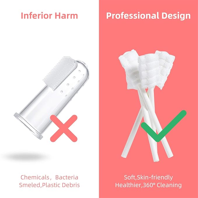 dearlomum Baby Tongue Cleaner, Newborn Toothbrush, 48PCS Disposable Infant Clean Mouth,Gauze Gum Cleaner Baby Oral Cleaning Stick Dental Care for 0-36 Month-CubbioJoy