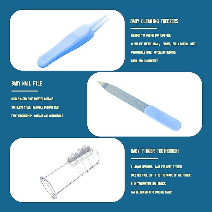 Baby Grooming Kit, Baby Essentials for Newborns, Portable Baby Care Kit, Contains Baby Nail Clippers, Baby Comb, Baby Brush, Baby Ear Wax Removal Tool and More (10 in 1) (Blue)-CubbioJoy