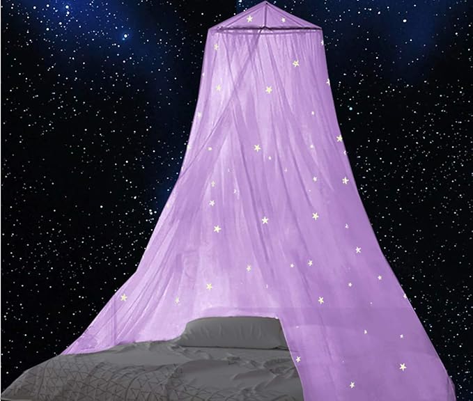 BCBYou Bed Canopy Mosquito Net with Fluorescent Stars Glow in Dark for Baby, Kids, and Adults, for Cover The Baby Crib, Kid Bed, Girls Bed Or Full Size Bed (Purple)-CubbioJoy