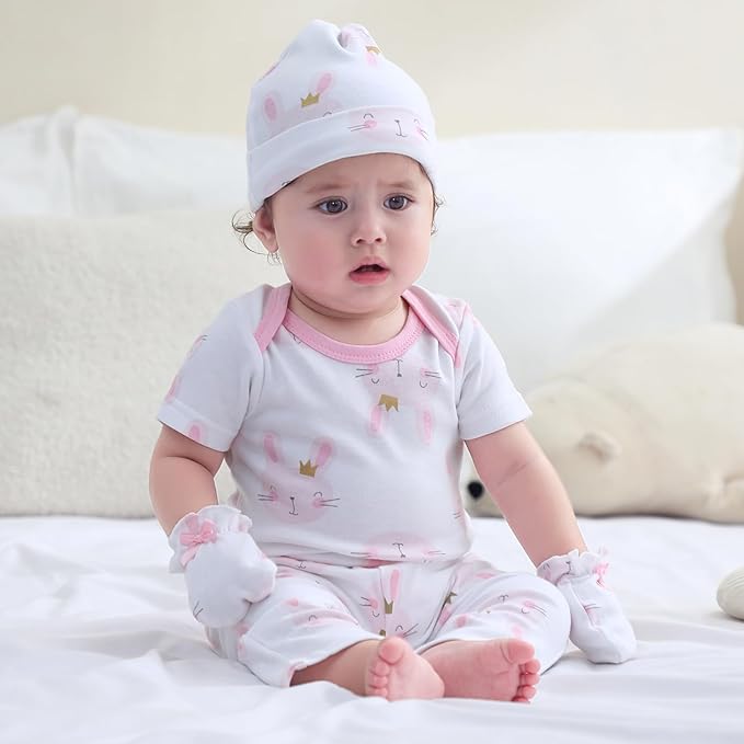 Baby Hats Mittens and Socks Set Cotton Newborn Hat Beanie Soft Infant Girls Boys Caps Gloves 0-6 month-CubbioJoy