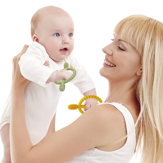 Baby Teething Toys with Easy-Hold Handle, Silicone Infant Toothbrush, Textured On Both Sides Helps Massage, Soothe Sore Gums, Teething Toys for Babies 0-6 Months, 6-12 Months-CubbioJoy