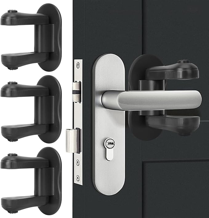 Child Proof Door Lever Lock, 3 Pack Door Locks for Kids Safety, Door Knob Child Proof, Baby Proofing, 3M Adhesive, Door Handle Child Proof, Baby Safety Locks for Toddlers (Black)-CubbioJoy