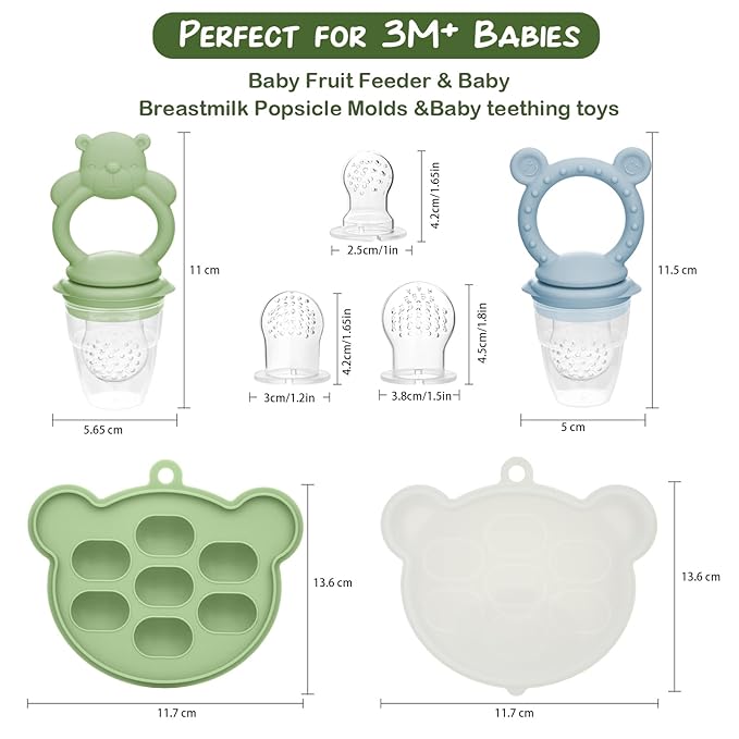 Baby Breastmilk Popsicle Molds & Baby Fruit Feeder (6 Pack), WAJIAYON Baby Food Freezer Tray Storage Containers, Silicone Teething Pacifier Feeder and Teether for Babies,Moss and Fawn Baby Feeder-CubbioJoy