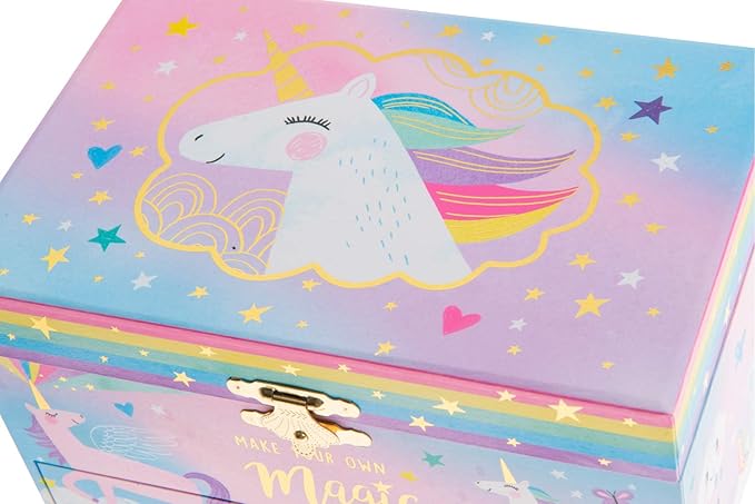 Jewelkeeper Unicorn Musical Jewelry Box for Little Girls - Kids Jewelry Box with Pullout Drawer - Music Jewellery Box with Necklace and Bracelet - Gift Set for Kids - Children's Jewellery Storage Case-CubbioJoy