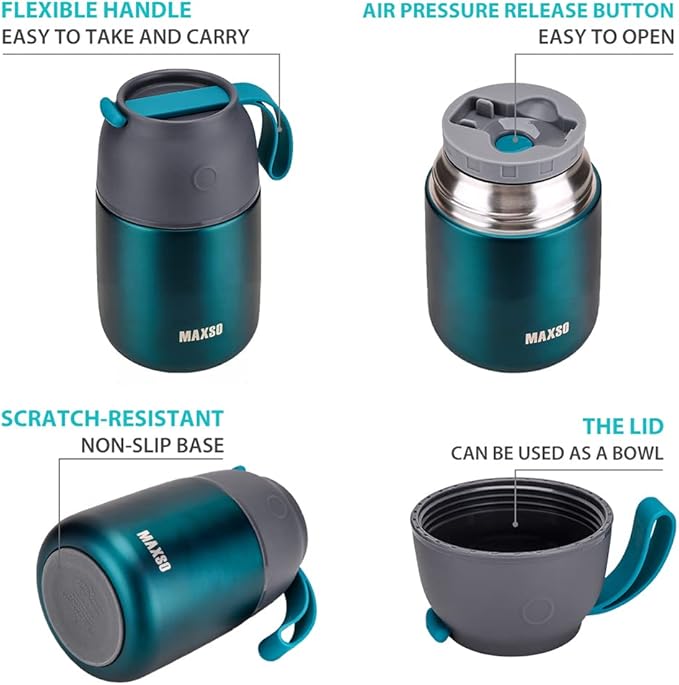 Insulated Thermo Food Jar for Hot & Cold Food for Kids Adult, 17&24 oz Soup Thermal Hot Food Containers for Lunch, Triple Layer Insulation Stainless Steel Food Jar with Spoon(2 Pack Green)-CubbioJoy