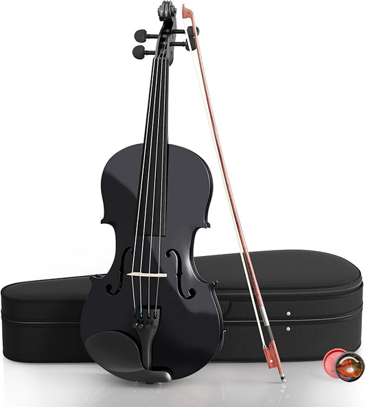 4/4 Beginner Violin Kit for Adults, Complete Full Size Violin Set with Portable Case, Bow, Rosin, Black-CubbioJoy