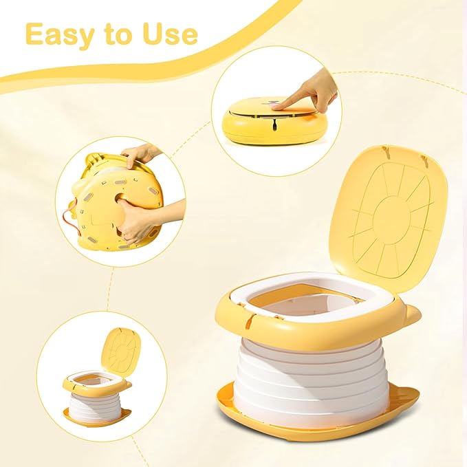 2025 Upgraded Portable Potty Training, Travel Potty for Toddler, portable toilet for kids Foldable, Apply to Seat Emergency Toilet for Camping, Outdoor,Car, Indoor (Yellow)-CubbioJoy