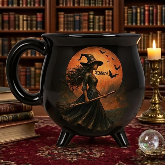 Custom Witch Cauldron Mug, Witch Themed Halloween Coffee Mug, Personalized Witches Brew Halloween Coffee Mug For Women, Besties, Family, Witches Cauldron (1 Pcs)-CubbioJoy