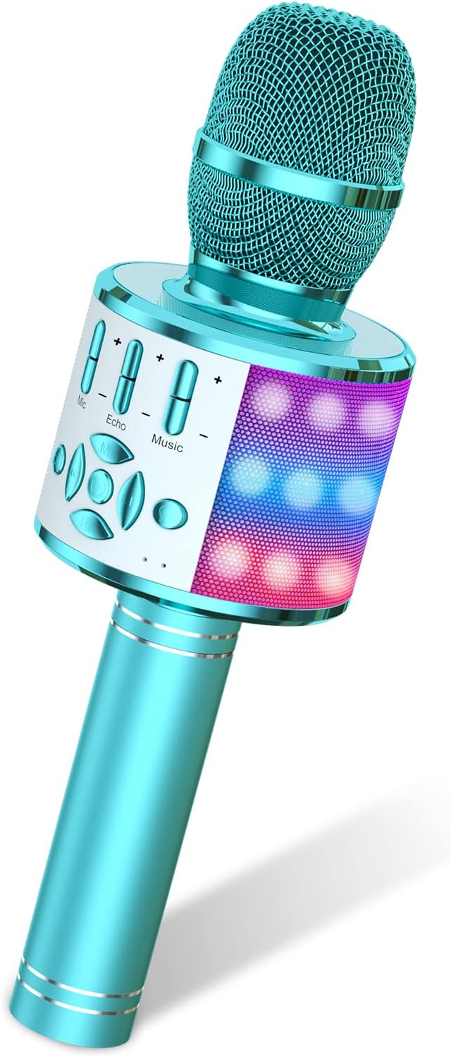 Amazmic Kids Karaoke Microphone Machine Toys for Girls Bluetooth Microphone with LED Light, Birthday Gift for Girls Boys 3 4 5 6 7 8 9 10 11 12 Year Old Kids Toys(Blue)-CubbioJoy