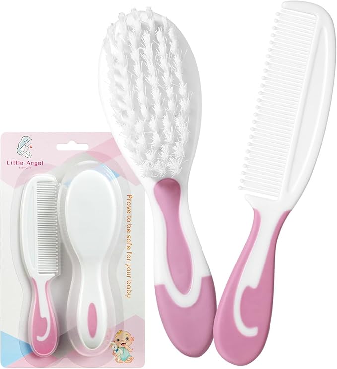 Baby Hair Brush and Comb Sets, New Born Baby Hair Brushes, Perfect Baby Registry Gift for Newborns(Pink)-CubbioJoy