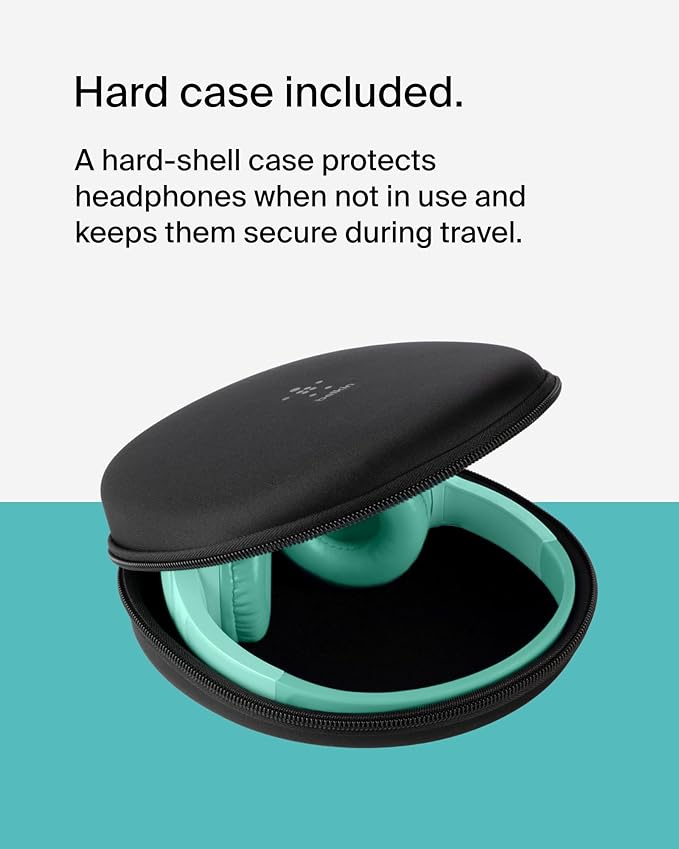 Belkin SoundForm Mini - Wireless Bluetooth Headphones for Kids with 30H Battery Life, 85dB Safe Volume Limit, Built-in Microphone - Kids On-Ear Earphones for iPhone, iPad, & More - Mint w/Case-CubbioJoy