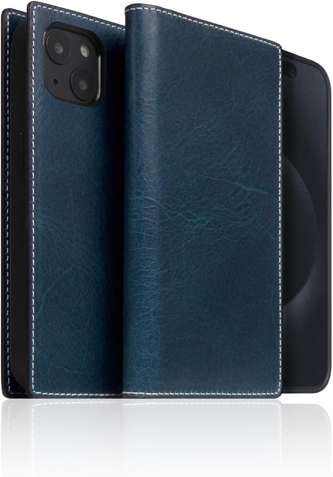 D7 Italian Wax Leather Wallet Case for iPhone 15 Plus - [2-in-1] Handcrafted Detachable Diary Style with Magnetic MagSafe Back Cover, Gift Box Included (Blue)-CubbioJoy