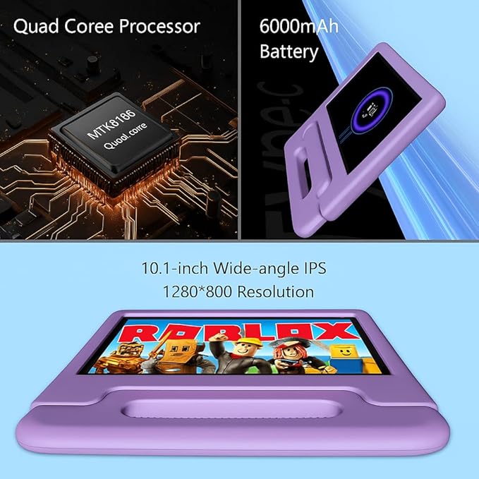 10.1" Kids Tablet Android 14 | 64GB Octa-Core 8GB RAM | Shockproof Case & Parental Control | 12H Fast Charge | HD Display w/Google Kids Space & Educational Apps | WiFi 6/Bluetooth/GPS | Ages 3-12-CubbioJoy