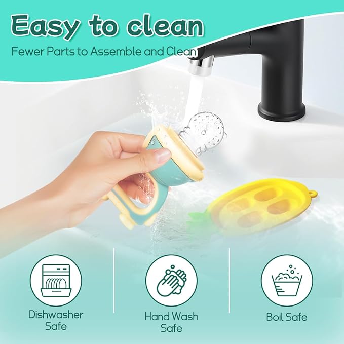 Baby Fruit Food Feeder - Silicone Nibble Tray Combo - Breastmilk Popsicle Mold for Cooling Relief, BPA Free Mesh Feeder for Infant Self Feeding (Robot Green + Pineapple)-CubbioJoy