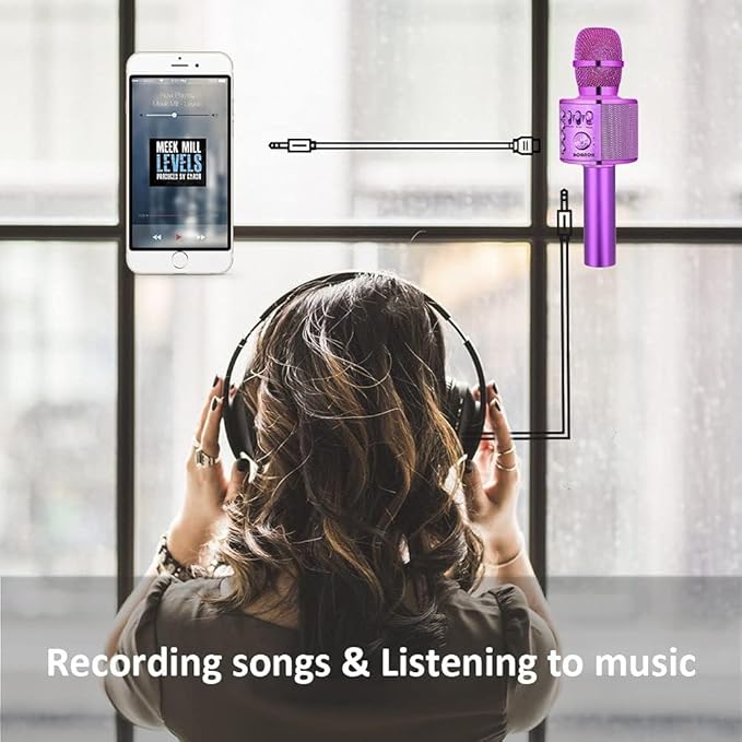 BONAOK Wireless Bluetooth Karaoke Microphone,3-in-1 Portable Handheld Karaoke Mic Speaker Machine Birthday Home Party for PC or All Smartphone (Q37 Purple)-CubbioJoy