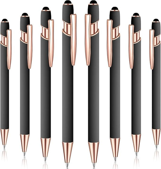 8 Pieces Ballpoint Pen with Stylus Tip Black Ink 2 in 1 Stylus Metal 1.0 mm Medium Point Smooth Pen Rainbow Colorful Rubberized Ballpoint for Touch Screen Tablet(Gray)-CubbioJoy