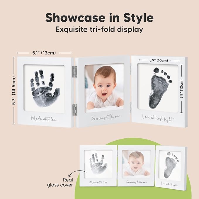 Inkless Baby Handprint and Footprint Kit for Newborn - Baby Footprint Kit, Newborn Keepsake Nursery Picture Frame,Dog Paw Print Maker, Personalized Gifts for New Mom,Showers & Registrys(White/Silver)-CubbioJoy