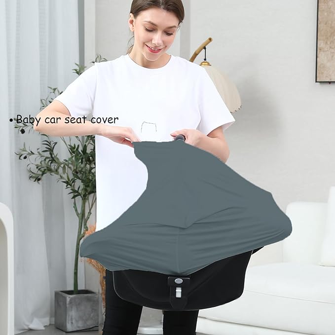 Car Seat Cover Baby for Nursing, Baby Breastfeeding Cover Carseat Canopy Covers, Solid Color Multi-use Nursing Cover for Babies (Neutral Grey)-CubbioJoy