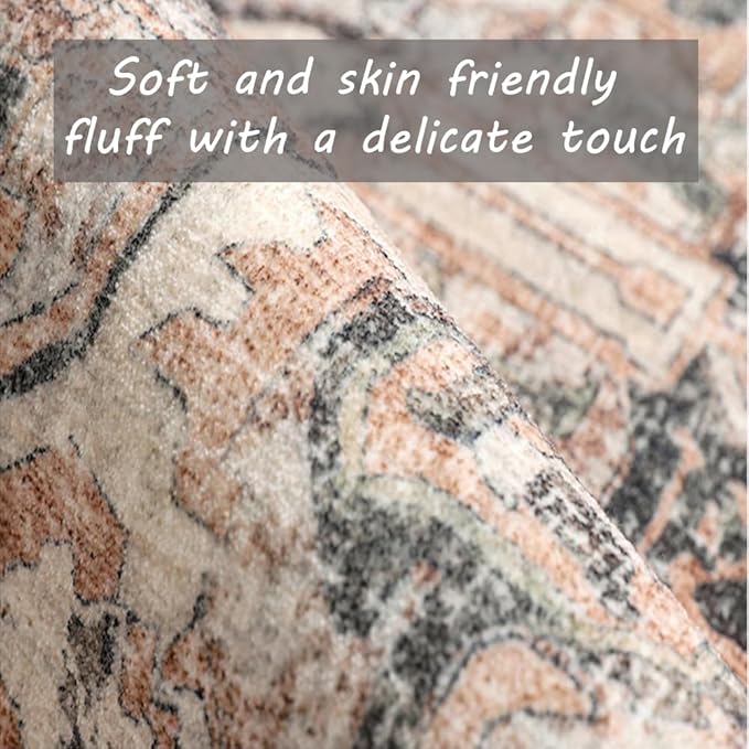 2x3 Washable Area Rug Door Mat Vintage Distressed Tangerine Taupe Rug Doormat Indoor Entrance Thin Rug Floral Print Non Slip Carpet Kitchen Bathroom Bedroom Living Room-CubbioJoy