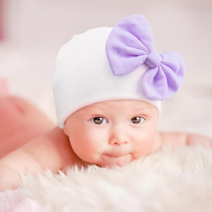 BQUBO Newborn Baby Hats Mittens Set Hospital Hat Beanie Infant Bow Hats Baby Gloves No Scratch Mittens for 0-6 Months-CubbioJoy
