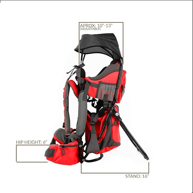 ClevrPlus Canyonero Camping Baby Backpack Hiking Kid Toddler Child Carrier with Stand and Sun Shade Visor, Red-CubbioJoy