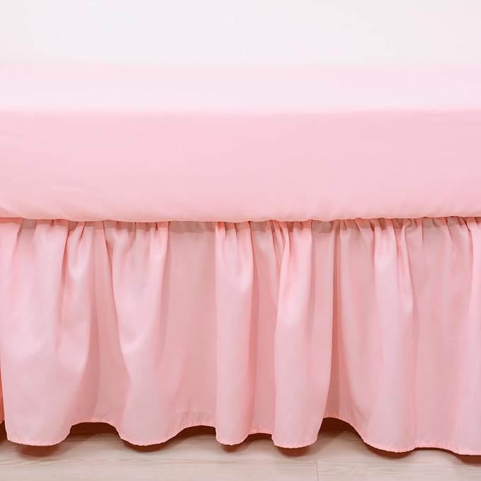 Cloele 3 Pieces Crib Bedding Set for Girls- Solid Ruffle Quilted Includes Comforter Fitted Sheet Crib Skirt,Cute Ruffled Nursery Baby Crib Standard Size Baby Bedding Set Pink-CubbioJoy