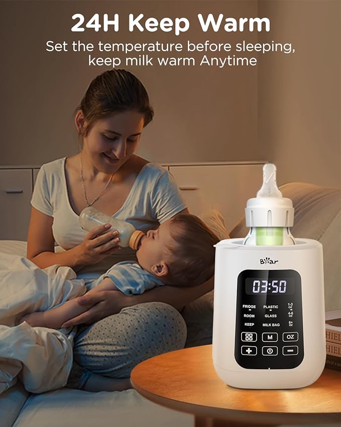 Bear Baby Bottle Warmer, Milk Warmer Breastmilk Bag Formula Fast Warming for New Born Baby Bottles, with Time Temp Control Automatic Shut Off at Home Use-CubbioJoy