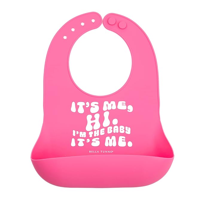Baby Bib for Eating by Bella Tunno, Waterproof Silicone Bib with Large Food Catcher, Adjustable Fit for Babies 4-12 months & Toddlers 1-3 Years, Boys & Girls, It’s Me Hi-CubbioJoy