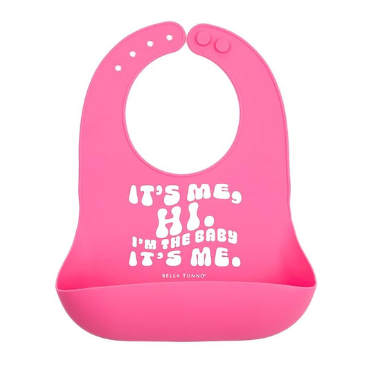Baby Bib for Eating by Bella Tunno, Waterproof Silicone Bib with Large Food Catcher, Adjustable Fit for Babies 4-12 months & Toddlers 1-3 Years, Boys & Girls, It’s Me Hi-CubbioJoy