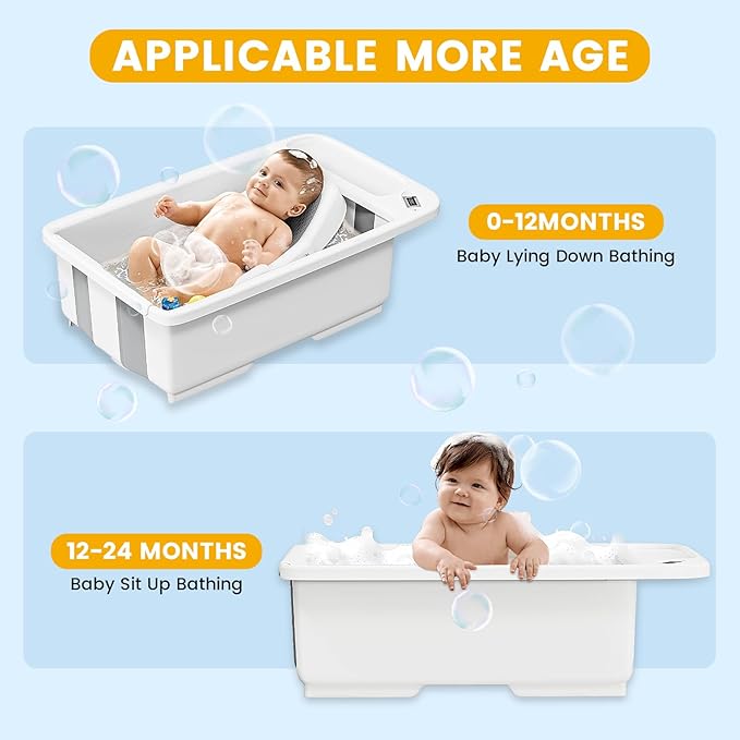 Collapsible Baby Bathtub with Smart Temperature Display & Bath Stand, Portable Travel Bathtub, Ideal for 0-36 Months Infants (Beige)-CubbioJoy