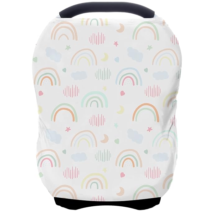 Car Seat Covers for Babies - Multi- use Nursing Carseat Canopy, Breastfeeding Covers, Baby Shower Gifts for Boys and Girls (Rainbow)-CubbioJoy