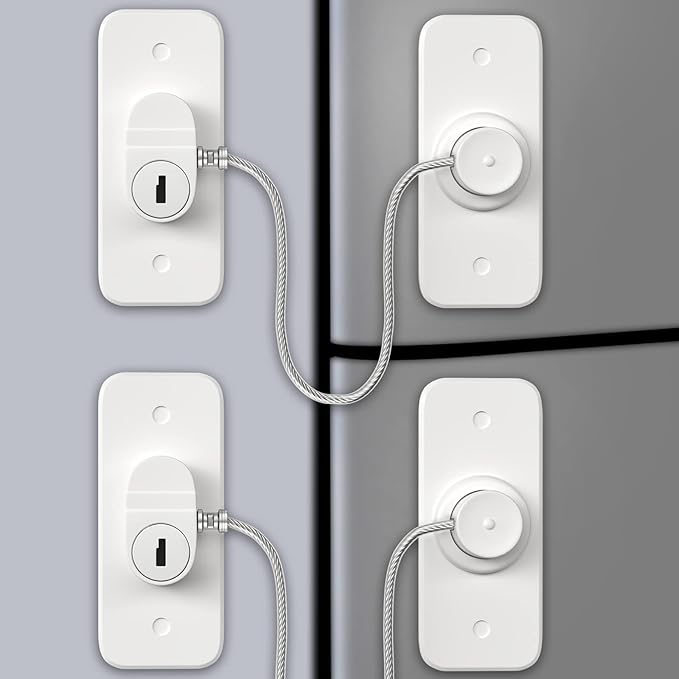 AOSITE Mini Fridge Locks for Kids No Drill Refrigerator Locks for Adults Cupboard Lock Child Safety Locks for Cabinets Drawer Locks Freezer Lock Baby Proofing (White, 2)-CubbioJoy