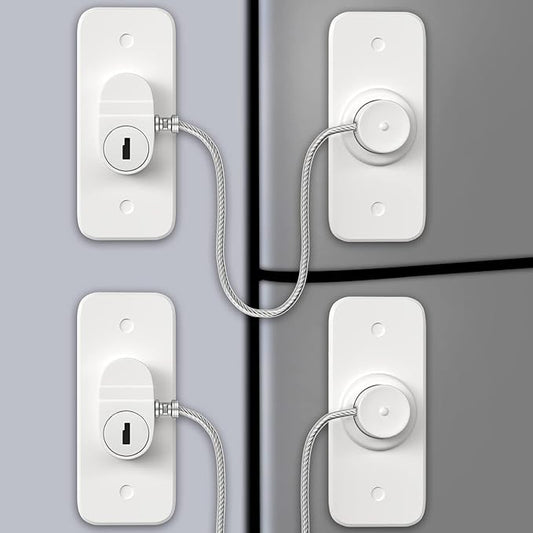 AOSITE Mini Fridge Locks for Kids No Drill Refrigerator Locks for Adults Cupboard Lock Child Safety Locks for Cabinets Drawer Locks Freezer Lock Baby Proofing (White, 2)-CubbioJoy
