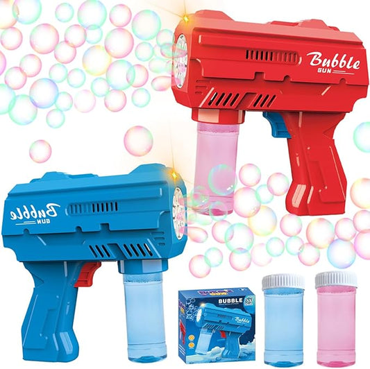 2 Pack Kids Bubble Gun，Automatic Light Up Bubble Machine with 2 Bottles Refill Solution，Bubble Guns Blaster for Toddlers，Outdoor Bubble Blowing Toys, Easter Basket Essentials,Party，Birthday Gifts-CubbioJoy