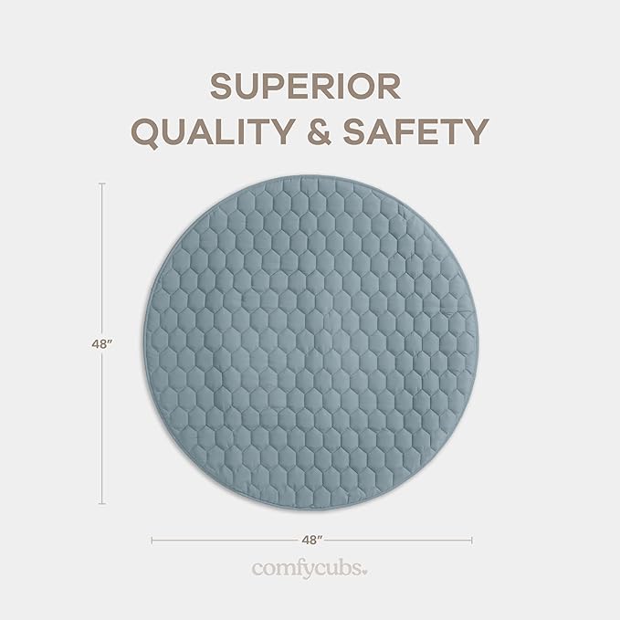 Comfy Cubs Round Kids Play Mat - Medium 48 inches Soft Quilted Baby Floor Mat with Non-Slip Bottom - Plush Design for Toddlers' Playtime and Relaxation - Comfortable and Durable - Pacific Blue-CubbioJoy