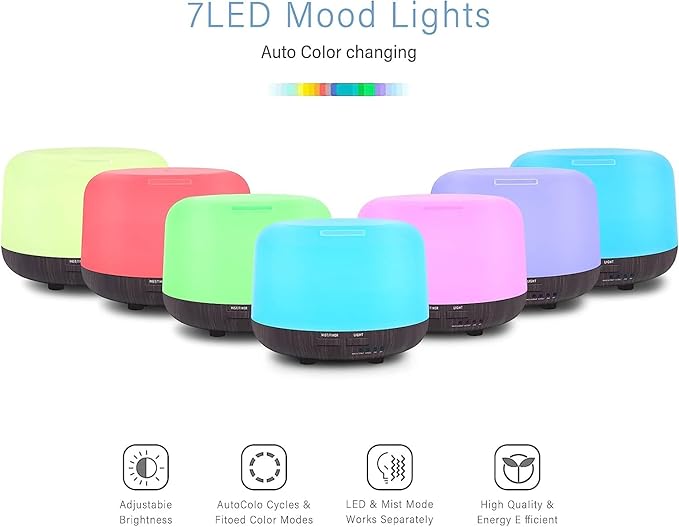 300ML Remote Control Air Diffusers for Essential Oil, Aroma Ultrasonic Scent Diffuser, Aromatherapy Humidfier Diffuser, 7 Color Changing LED Light, Auto-Off, Timer for Home, Room, Office, Kids-CubbioJoy