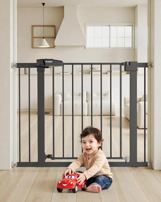 Baby Gate for Stairs, 29.5-40.5" Dog Gate for Doorways, Walk Thru Auto Close Metal Child Gate for The House, Stairs and Doorways, Pressure Mounted Pet Gate for Dog Indoor (Black)-CubbioJoy
