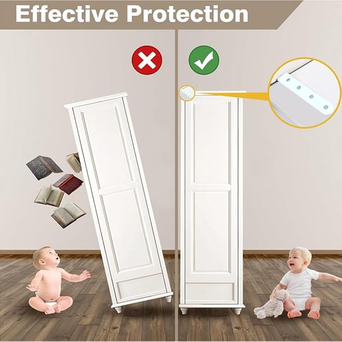 Anti Tip Furniture Anchors for Baby Pet Proofing,Furniture Wall Anchor Furniture Dresser Bookshelf Falling Prevention Device for Children (White)-CubbioJoy