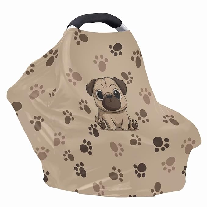Binienty Brown Dog Paw Prints Infant Carseat Canopy for Boys Girls - Pug Animal Stretchy Breathable Soft Infants Stroller Cover Cozy Car Seat Covers-CubbioJoy